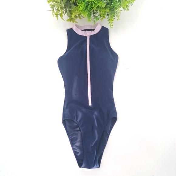 Sweaty Betty Vista High Neck Zip-up One Piece Swimsuit